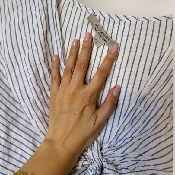 All Saints | Alana Striped Twisted Crop | Size 4 | White/Blue - Picture 8 of 12